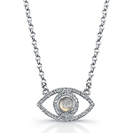 Sterling Silver Diamond and Moonstone Evil Eye Necklace