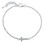 Sterling Silver Diamond Cross Chain Bracelet