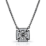 Black Sterling Silver Diamond Chopper Cross Necklace