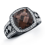 Black Sterling Silver Smokey Quartz Diamond Ring