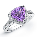 Sterling Silver Amethyst Diamond Halo Ring