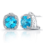 Sterling Silver Blue Topaz Diamond Halo Earrings