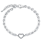 Sterling Silver Diamond Heart Chain Bracelet