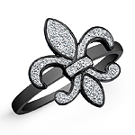 Black Sterling Silver Diamond Fleur De Lys Ring