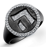 Black Sterling Silver Diamond Hebrew Alphabet Ring