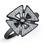 Black Sterling Silver Diamond Chopper Cross Ring