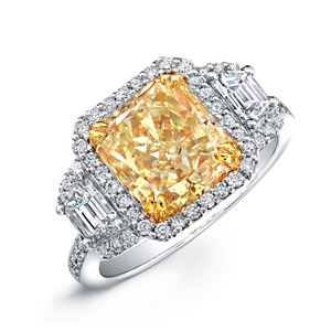 14k White and Yellow Gold Radiant Fancy Yellow Diamond Engagement Ring