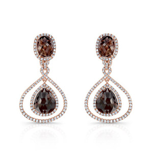 14k Rose Gold RoseCut Brown Diamond and White Diamond Earrings