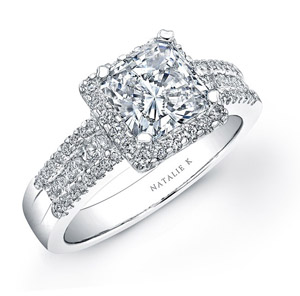 14k White Gold Square Halo Diamond Engagement Semi Mount Ring