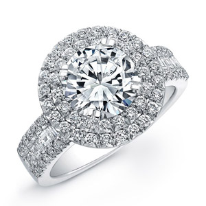 18k White Gold Halo Diamond Baguette Engagement Semi Mount