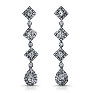 18k White Gold Princess Emerald Diamond Drop Earrings