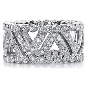 14k White Gold Pave Bezel Diamond Fashion Ring