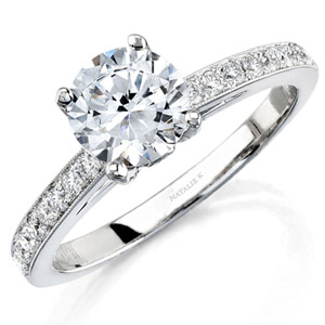 14k White Gold Pave Bezel Diamond Engagement Semi Mount Ring