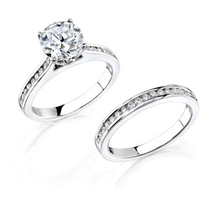 14k White Gold Classic Pave Channel Diamond Bridal Ring Set