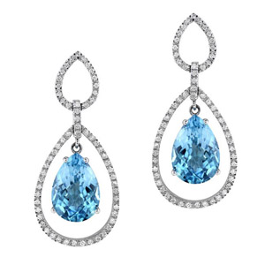 18k White Gold Framed Blue Topaz Diamond Earrings
