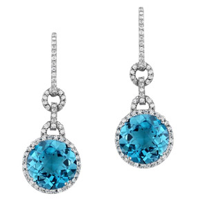 18k White Gold Prong Blue Topaz Diamond Earrings
