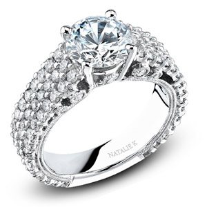 18k White Gold Pave Prong Classic Diamond Engagement Ring