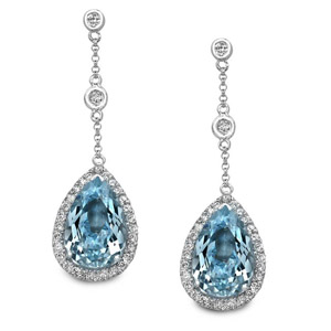 14k White Gold Sky Blue Topaz Diamond Earrings
