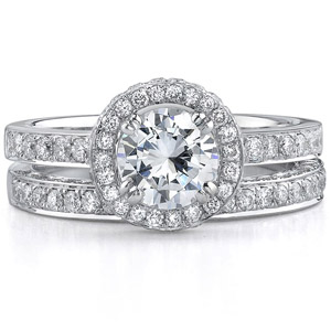 14k White Gold Elegant Diamond Halo Bridal Set