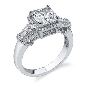 18k White Gold Baguette Three Stone Engagement Ring