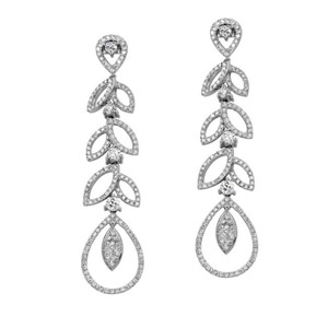 18k White Gold Cascading Leaves Diamond Earrings