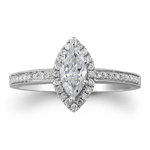 18k White Gold Marquise Halo Diamond Semi Mount Engagement Ring