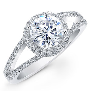 14k White Gold Split Shank Halo Diamond Semi Mount Engagement Ring