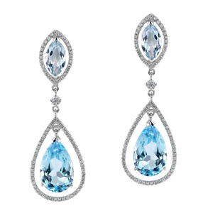18k White Gold Blue Topaz Diamond Drop Earrings