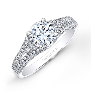 14k White Gold Prong and Bezel Set White Diamond Engagement Ring