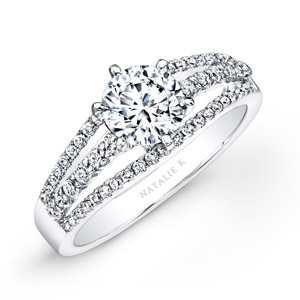 14k White Gold Split Shank Pave White Diamond Engagement Ring