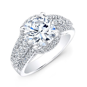 14k White Gold Halo Inspired Pave and Prong Diamond Engagement Ring