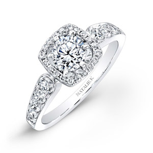 14k White Gold Pave Square Halo Diamond Engagement Ring
