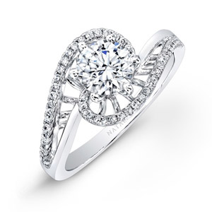 18k White Gold Swirl Pave Diamond Engagement Ring