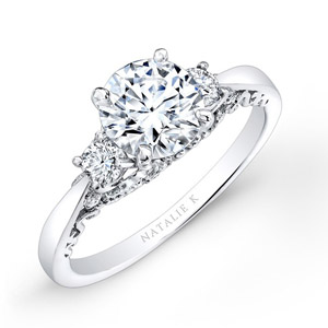14k White Gold Three Stone White Diamond Engagement Ring