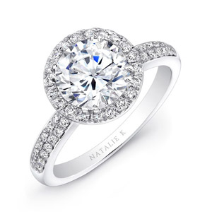 18k White Gold Low Halo Diamond Engagement Ring