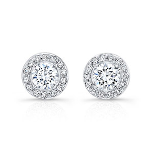 18k White Gold Prong Halo Diamond Stud Earrings