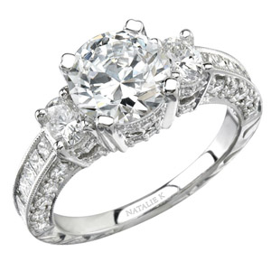 14k White Gold Three Stone Diamond Engagement Semi Mount Ring