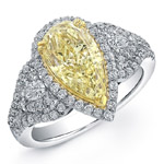 18k White and Yellow Gold Pear Shaped Fancy Yellow Diamond Ring