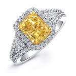 18k White and Yellow Gold Cushion Cut Fancy Yellow Diamond Engagement Ring