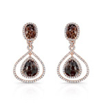14k Rose Gold RoseCut Brown Diamond and White Diamond Earrings