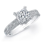 14k White Gold Princess Cut Diamond Engagement Semi Mount Ring