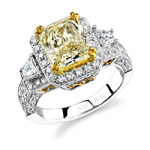 14k White and Yellow Gold Fancy Yellow Semi Mount with Trapezoid Side Stones