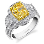 18k White and Yellow Gold Half Moon Cushion Diamond Ring