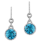18k White Gold Prong Blue Topaz Diamond Earrings