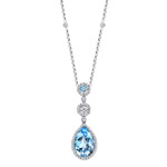 18k White Gold Pave Blue Topaz Diamond Necklace