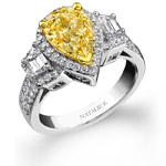 14k White Gold and 18k Yellow Gold Pear Shaped Fancy Yellow Diamond Ring