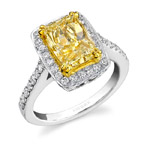 14k White and Yellow Gold Radiant Fancy Yellow Diamond Ring