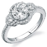 14k White Gold Halo Three Stone Diamond Engagement Ring