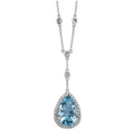 14k White Gold Sky Blue Topaz Diamond Necklace