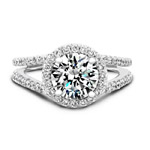 14k White Gold Pave Halo Split Shank Diamond Engagement Ring